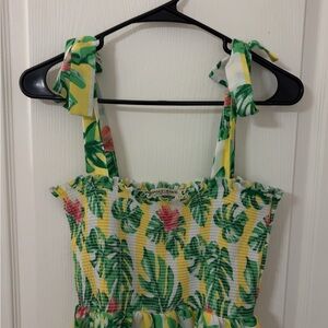 Smocked Tropical Tie-Strap One-Piece for Kids - Yellow Green